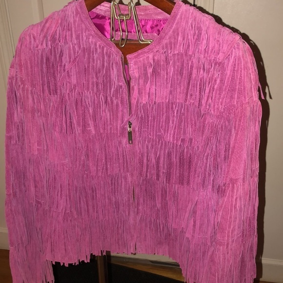 DEVINE & PROSPER size medium pink suede fringe jacket - Picture 13 of 16